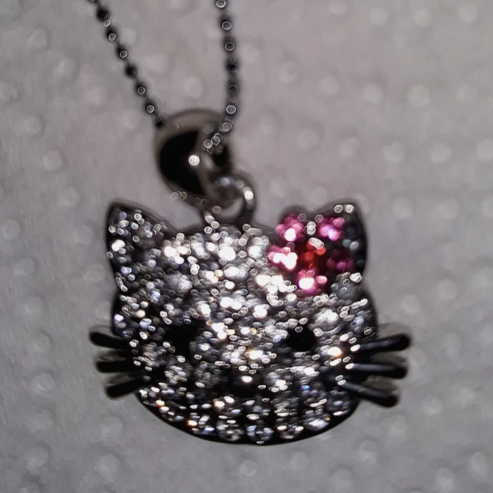 Hello Kitty Crystal Charm Necklace silver plate over stainless 16-18